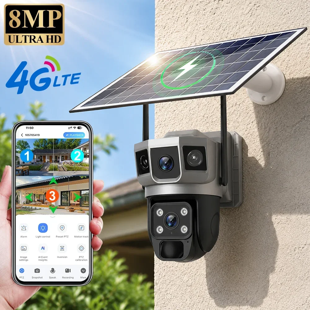 Home Security Panel - V380 4K 3 Schermi Telecamera 4G